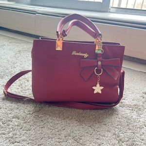 Burgundy Satchel with Bow Accent